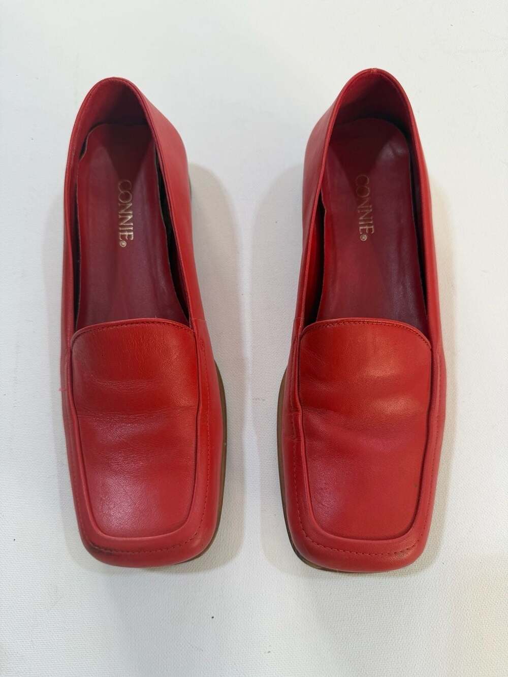 Connie Red Leather Loafers Size 7.5M Slip On Flats
